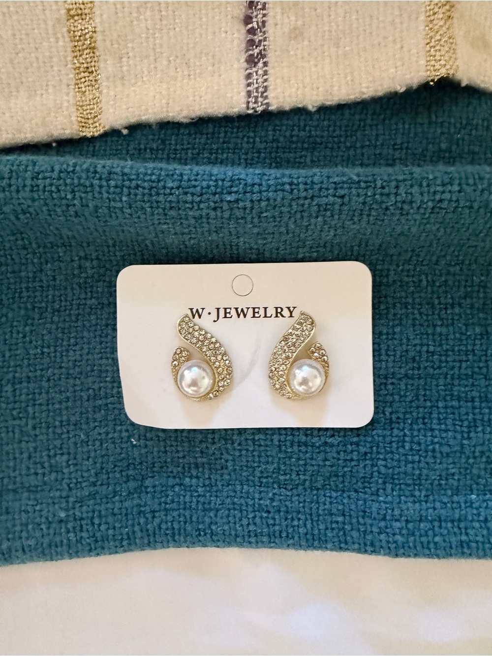 Gold Crystal Pearl Teardrop Stud Earrings